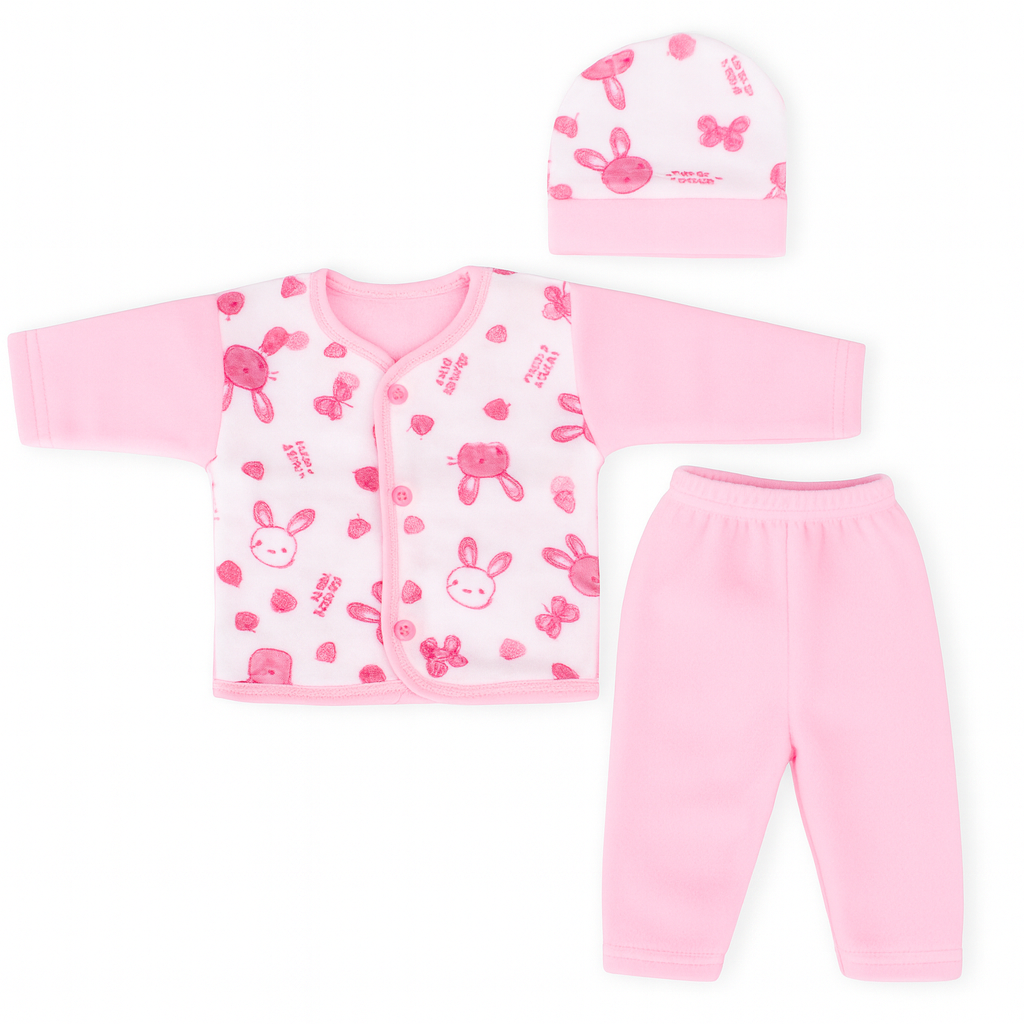 Bunny 3 Piece Fleece Winter Sleep Suit Starter Set