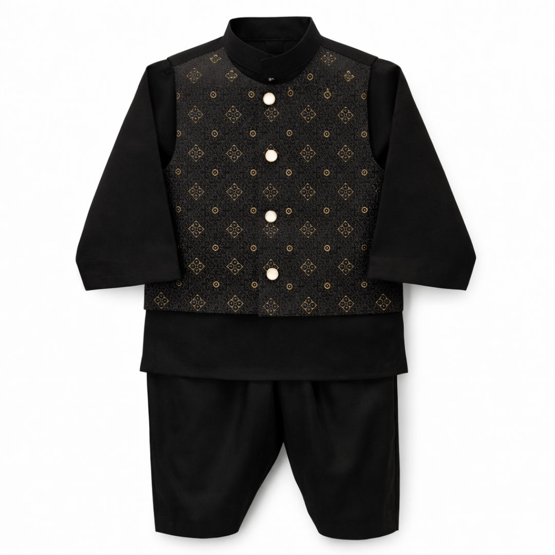 Black Premium Festive Kurta Pajama With Waist Coat