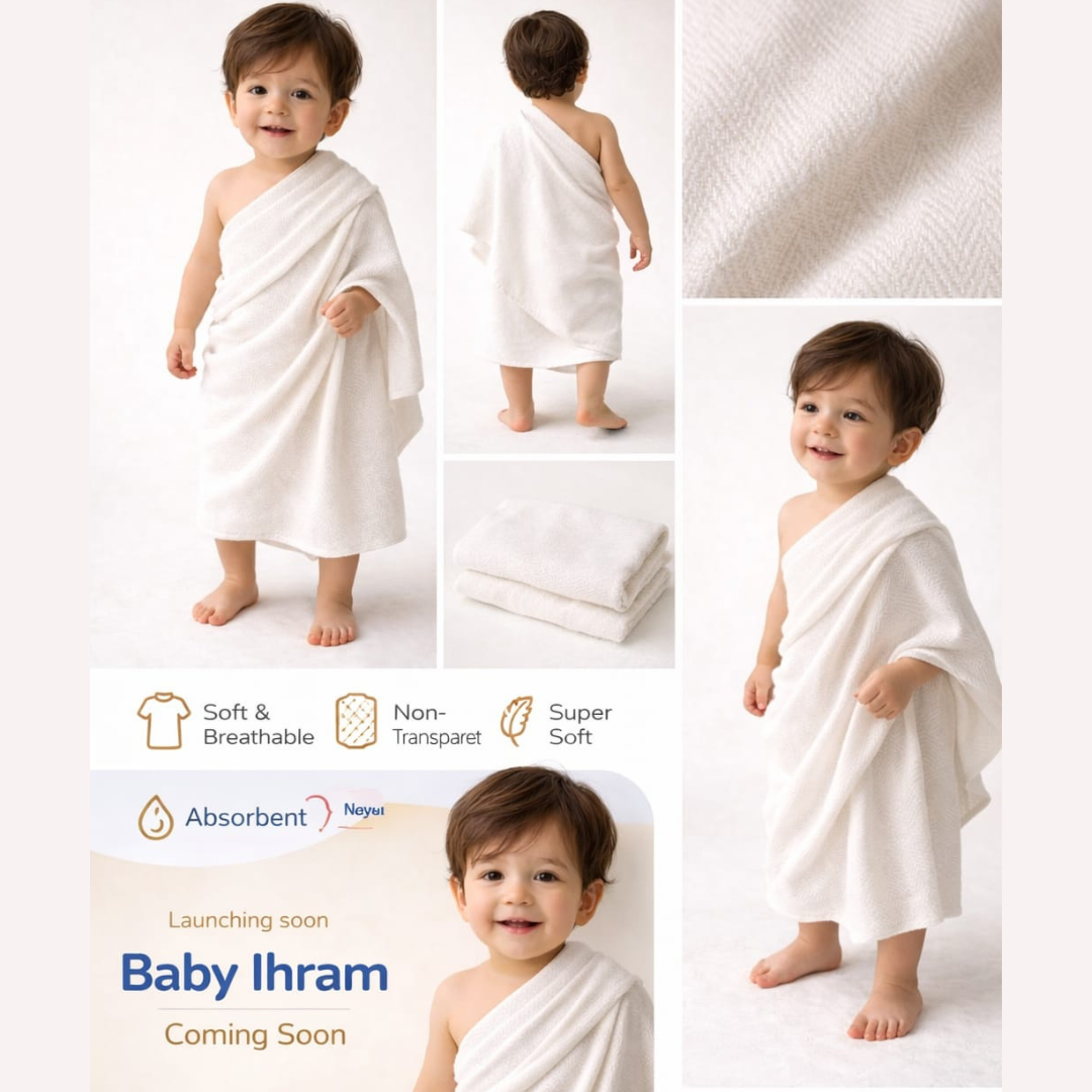 Front view and closeup of premium khaddi Baby Ihram