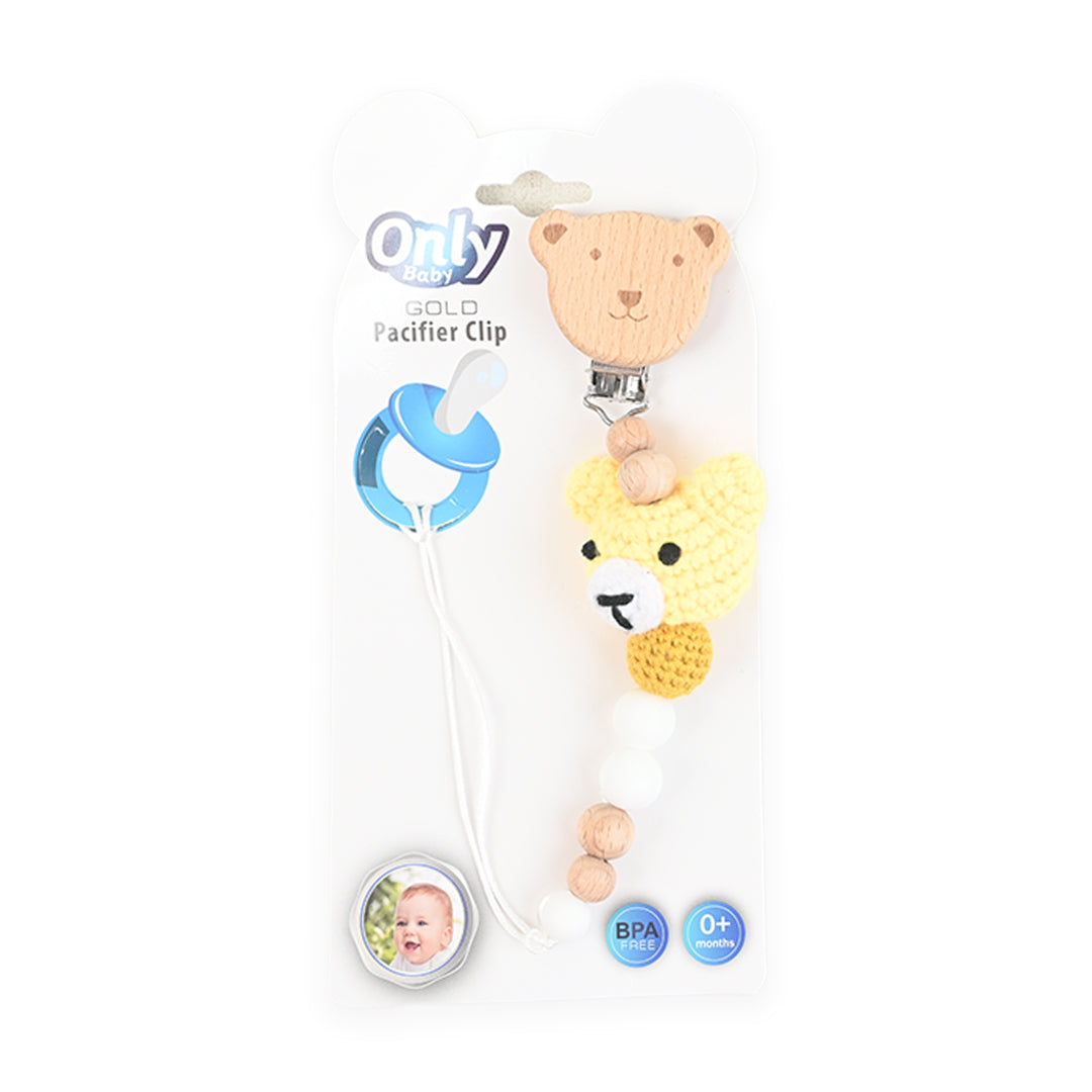 Bear Wooden Pacifier Chain Yellow