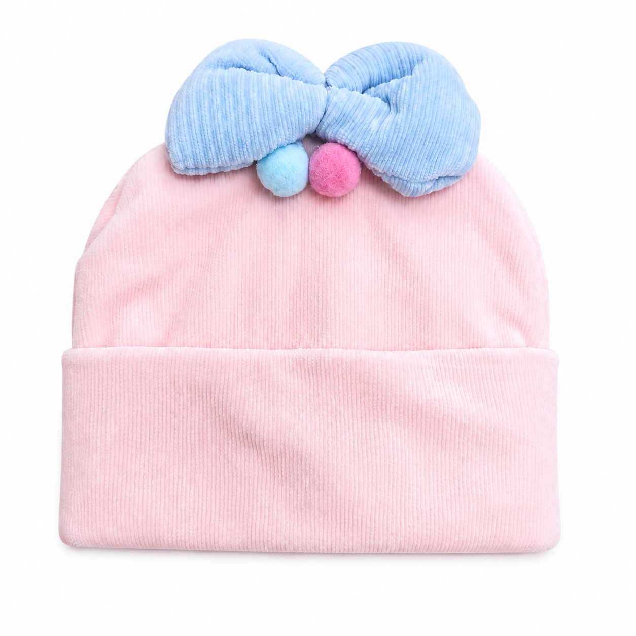 Quilted BowPom Newborn Baby Winter Warm Cap