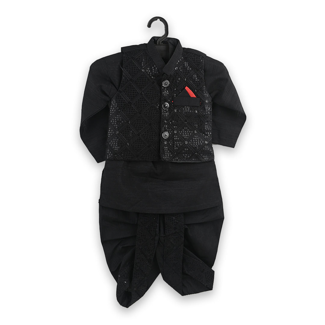 Black Dhoti Kurta With Waistcoat