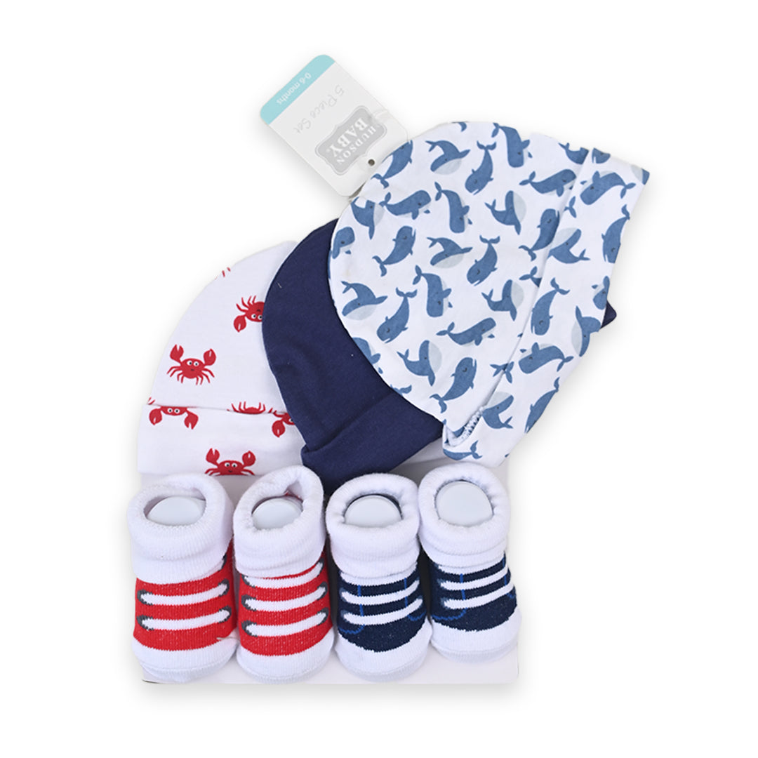 Hudson Dolphin 5 Piece Cap Set With Booties