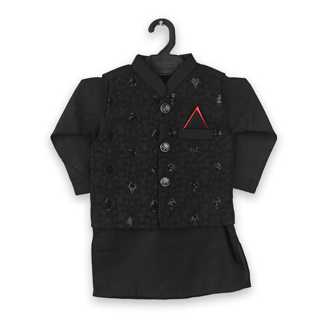 1.5 TO 4 YEAR Black Kurta Pajama With Waistcoat