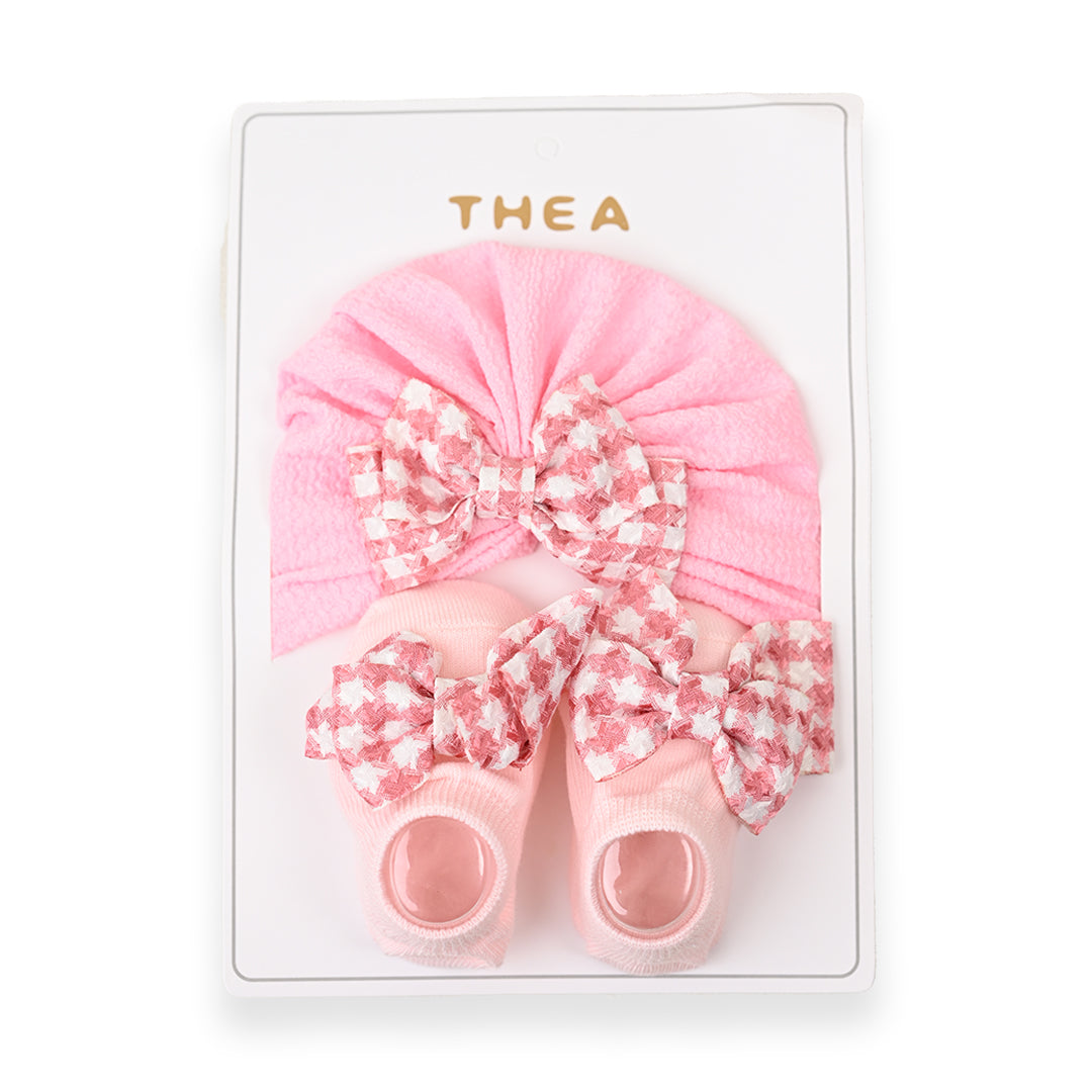 Turban Hat With Booties Pink