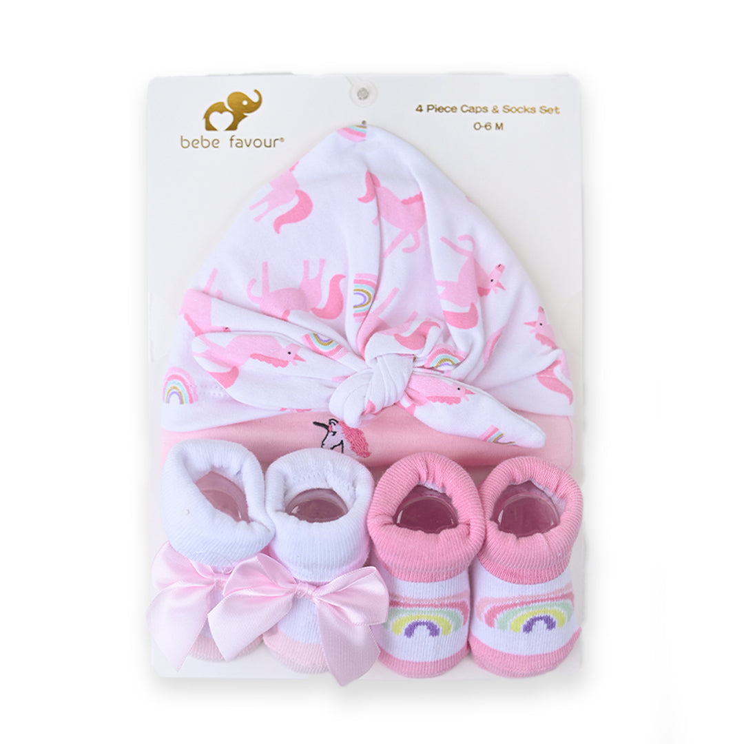 Bebe Favor Unicorn 4 Piece Cap Set With Booties