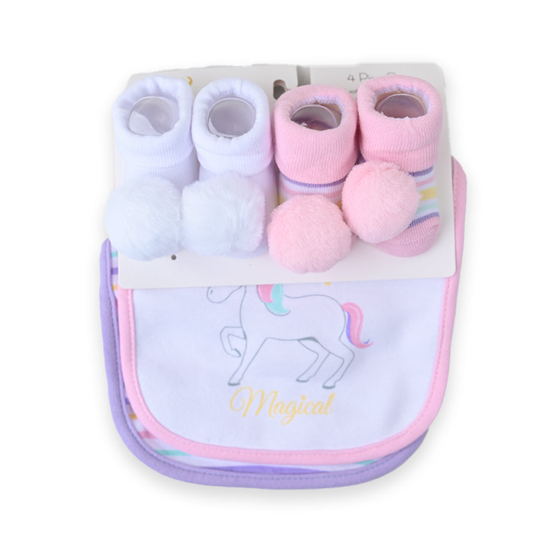 Bebe Favor Unicorn Baby 4 piece Bib Set With Booties