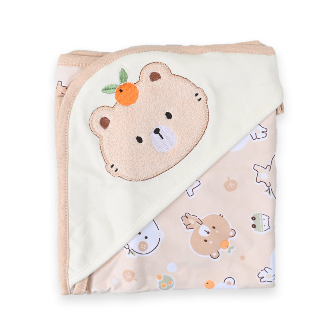 Fruity Bear Premium Quality Baby Wrapping And Receiving Sheet Beige