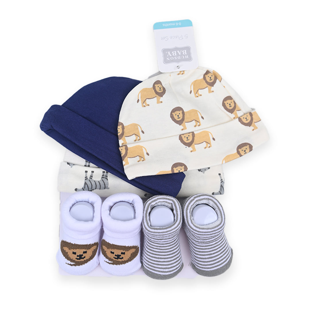 Hudson Lion 5 Piece Cap Set With Booties
