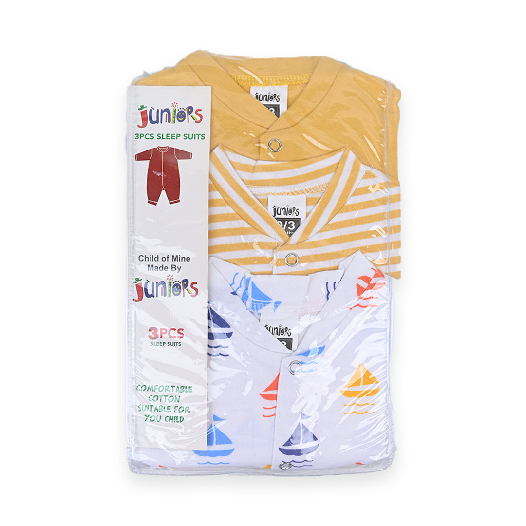 Boat Stripes Full sleeves Sleep Suit Pack Of 3