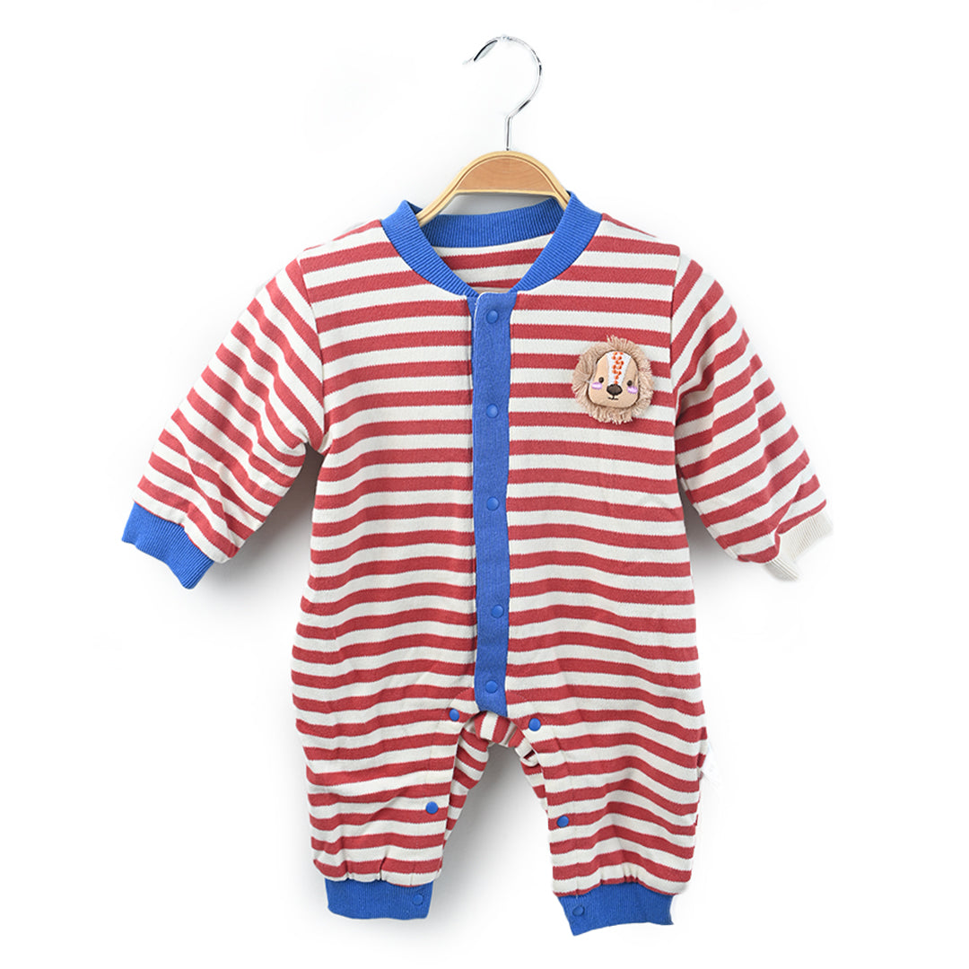 Lion Stripes Premium Quilted Romper Red