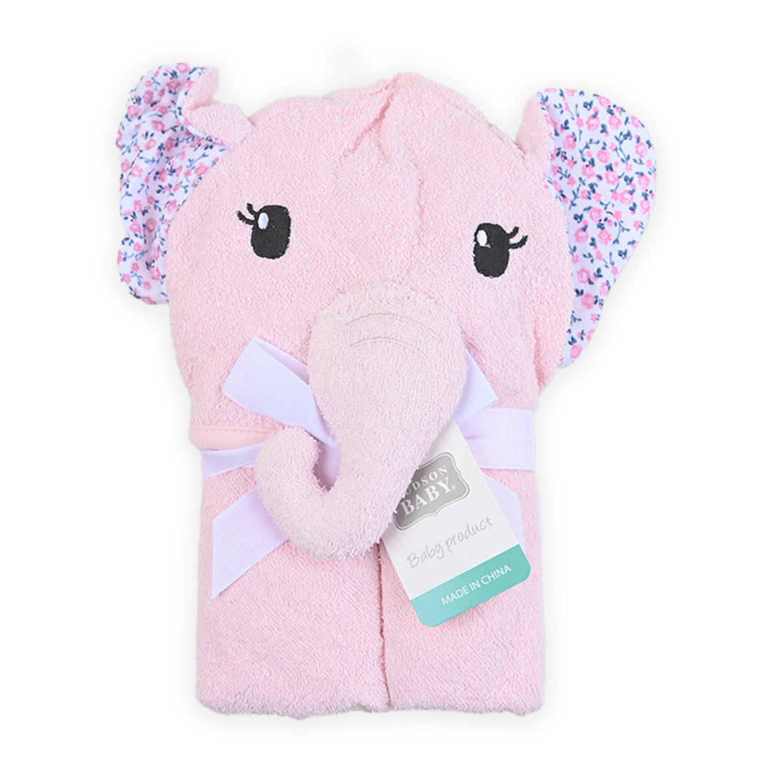 Hudson Elephant Hooded Bath Towel Pink