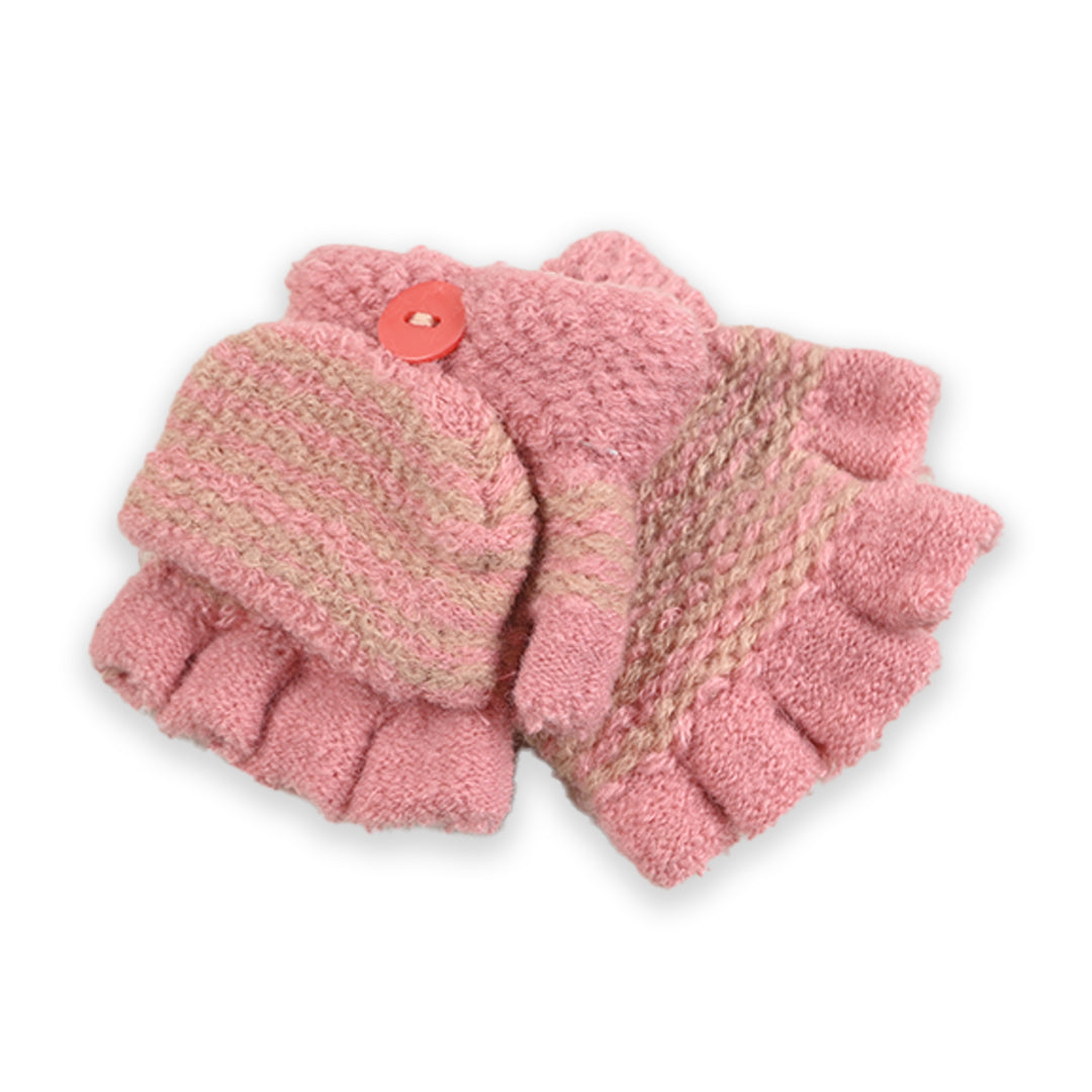 2 in 1 Wool Mittens with Cover Pink
