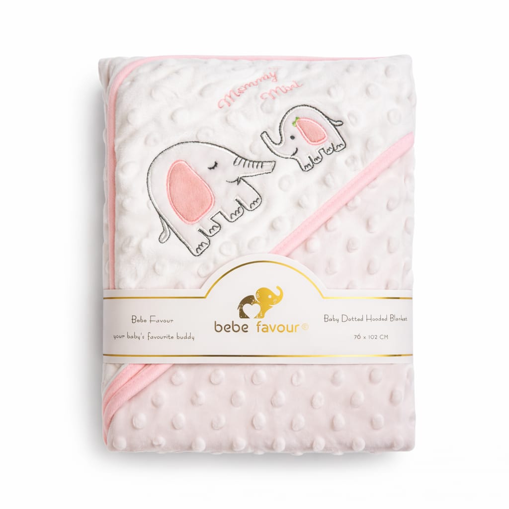 Hooded Baby Blanket with Elephant Design – Soft Dotted Plush Newborn Blanket (76×102 cm) (Copy)