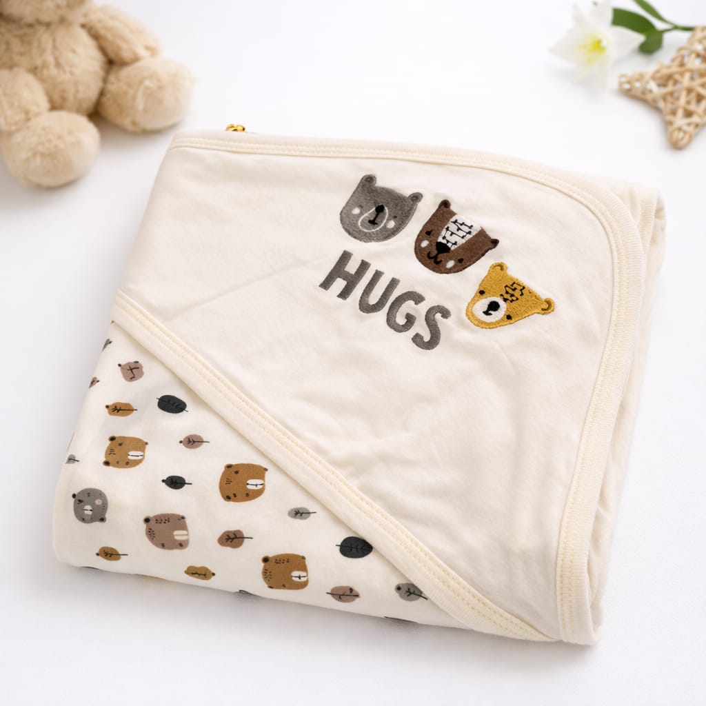 Hugs Hooded Soft Cotton Baby Wrapping & Receiving Sheet