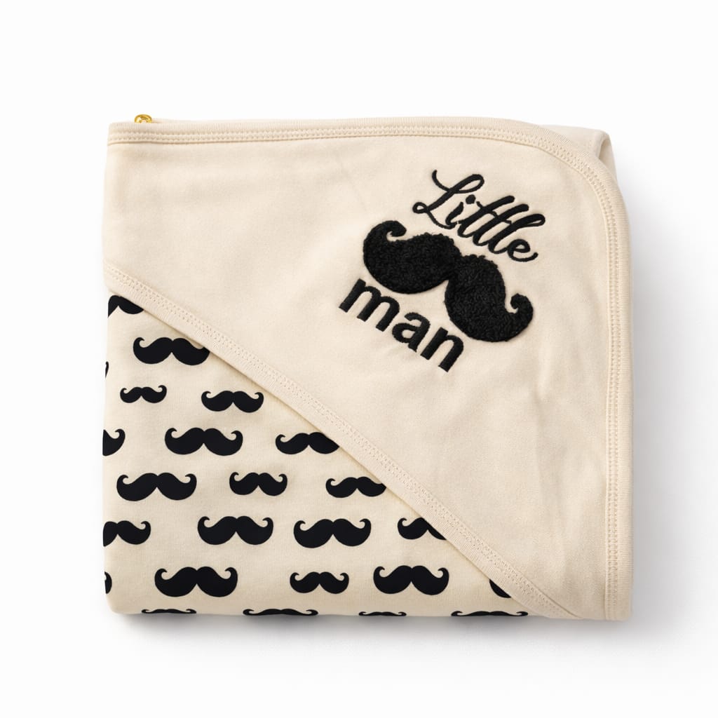 Little Man Hooded Soft Cotton Baby Wrapping & Receiving Sheet