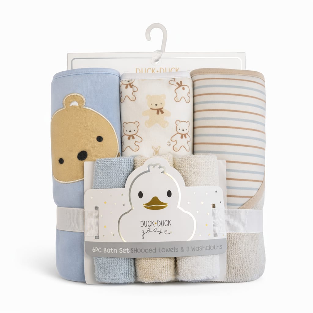 Teddy 6-Piece Hooded Towel & Washcloth Set – Super Soft Terry
