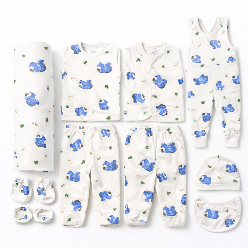 Cute Blue Squirrel 11 Piece New Born Winter Set