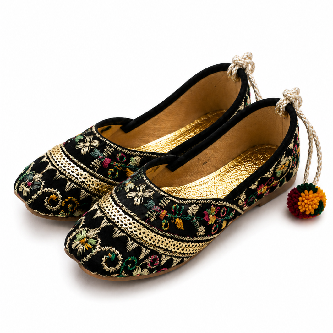 Ornate Black Embroidered Baby Khussa