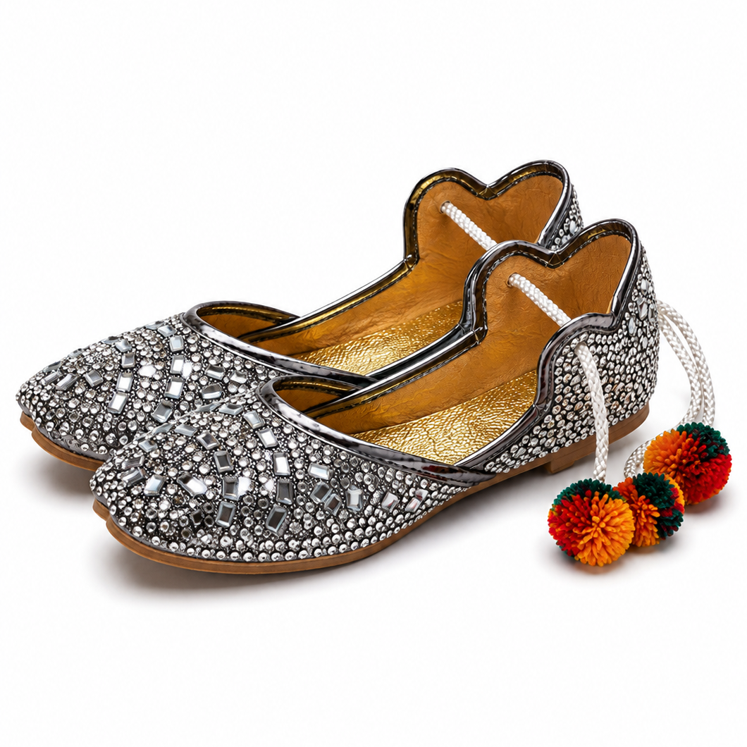 Sparkling Silver Embellished Baby Khussa