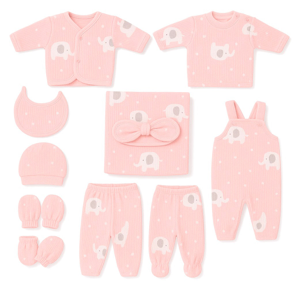 Soft Fleece Elephant 11 Piece Winter New Born Set Pink