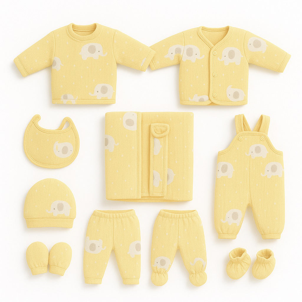 Soft Fleece Yellow Elephant 11 Piece Winter New Born Set