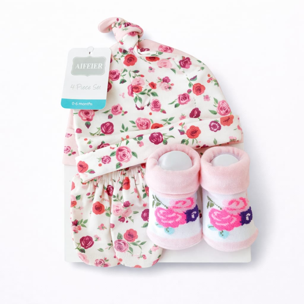 Premium 4 Piece Cap Socks & Mittens Gift Set
