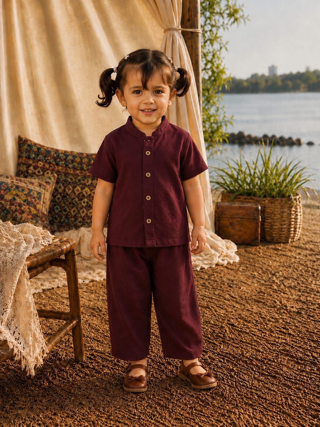 Crimson Calm Relaxed Unisex Shirt & Trouser Summer Set