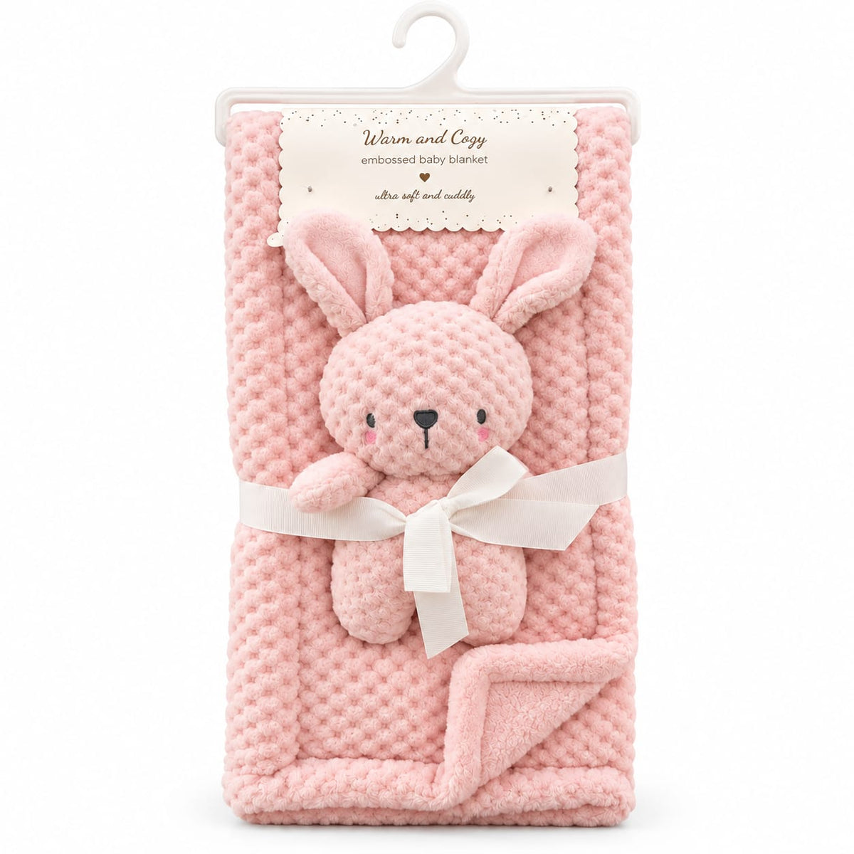 Bunny Puff Fur Fleece Baby Blanket with Plush Bunny