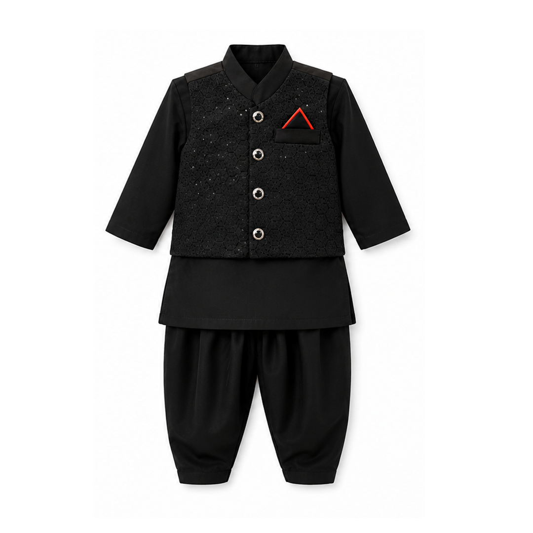 Black Kurta Pajama With Waist Coat
