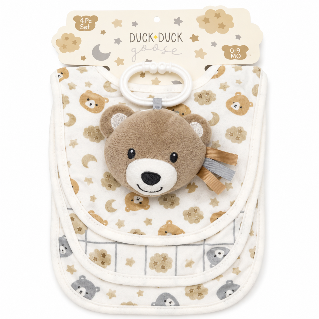 Teddy Bear Baby Bib & Plush Toy Set
