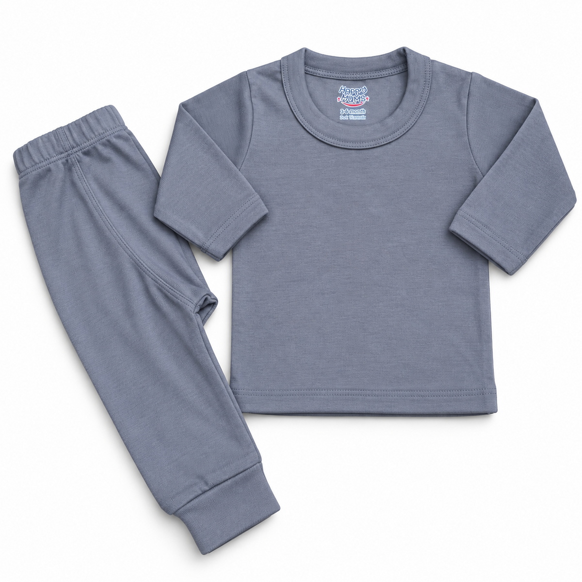 Grey cotton baby warmer set with long-sleeve top and matching pants