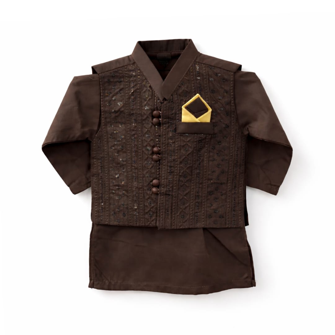 Multicolor 4-8 Months Embroided Kurta Pajama With Waist Coat