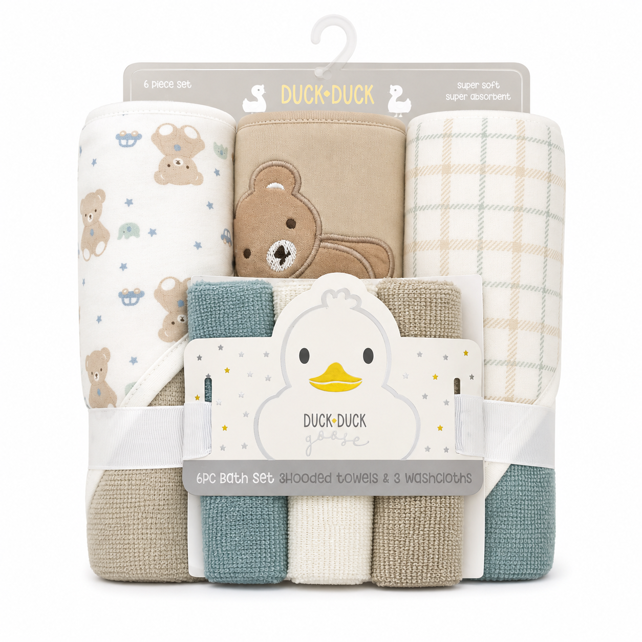 Teddy 6-Piece Hooded Towel & Washcloth Set – Super Soft Terry