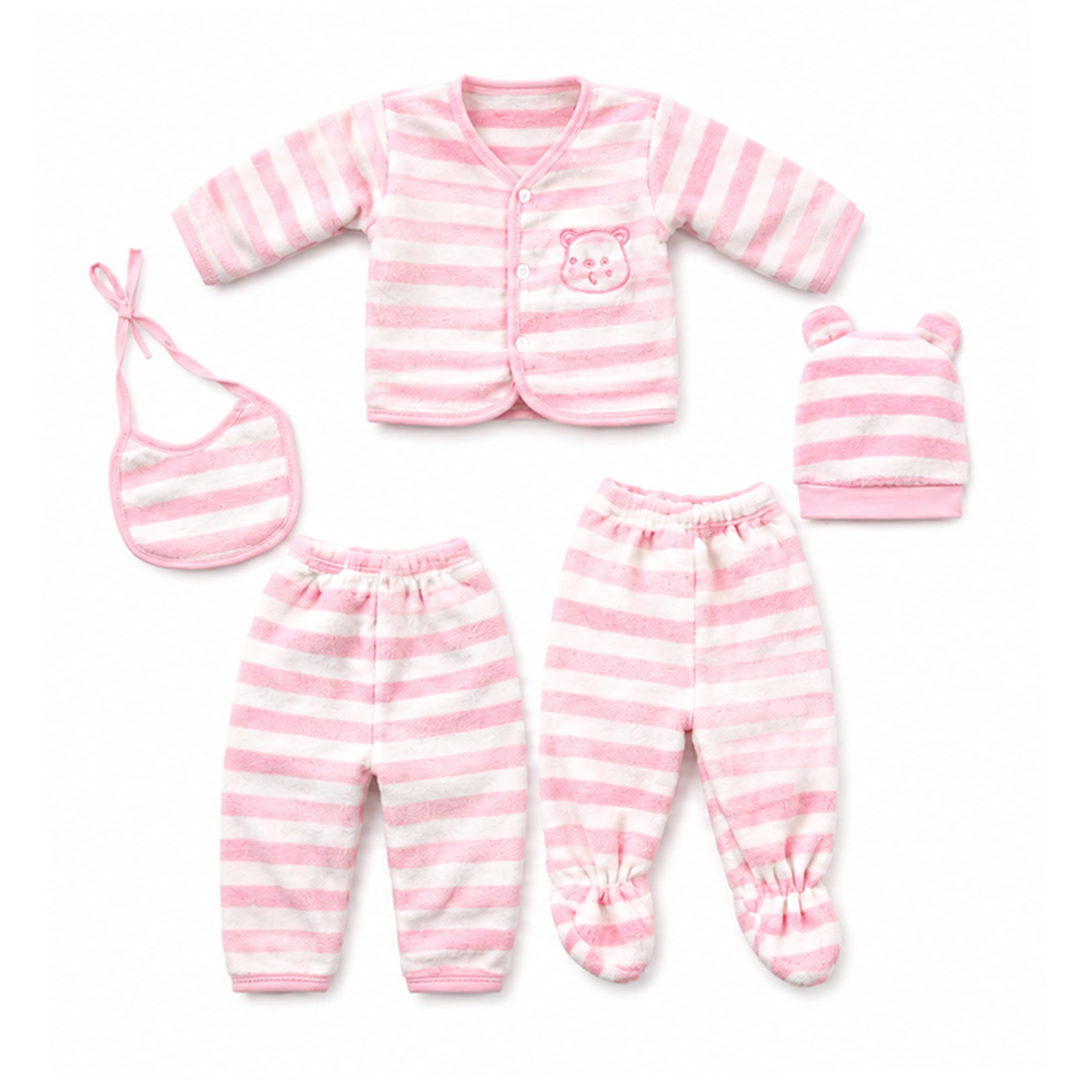 Stripes Pink 5 Piece Fleece Starter Set