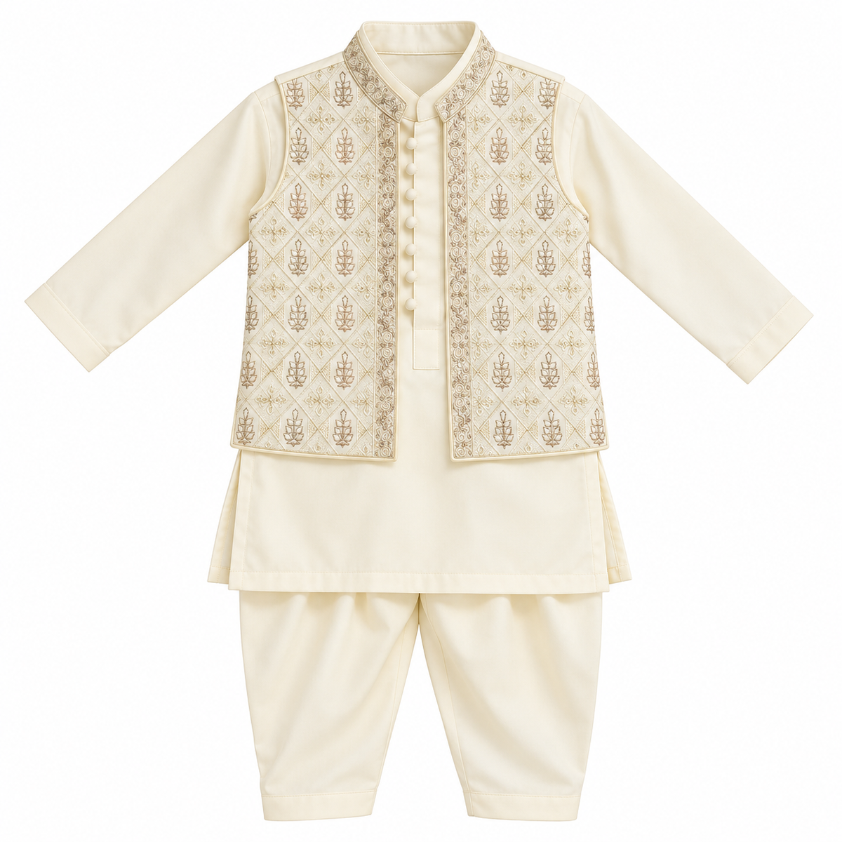 Ivory Royal Embroidered Waistcoat Kurta Set