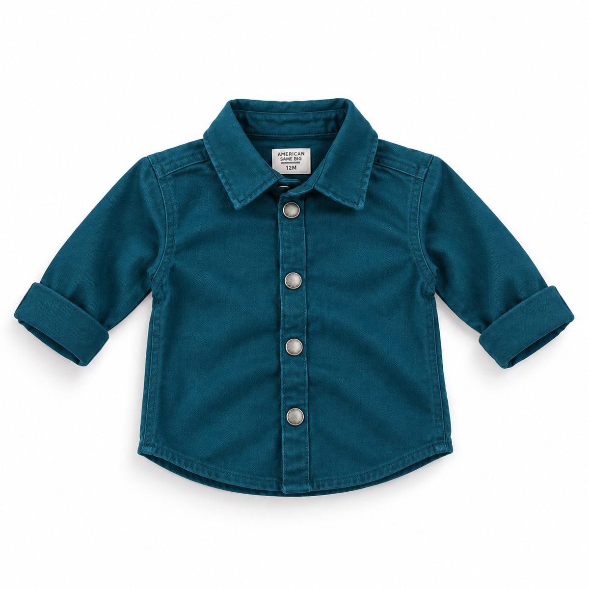 Teal Denim Button-Up Shirt for Kids