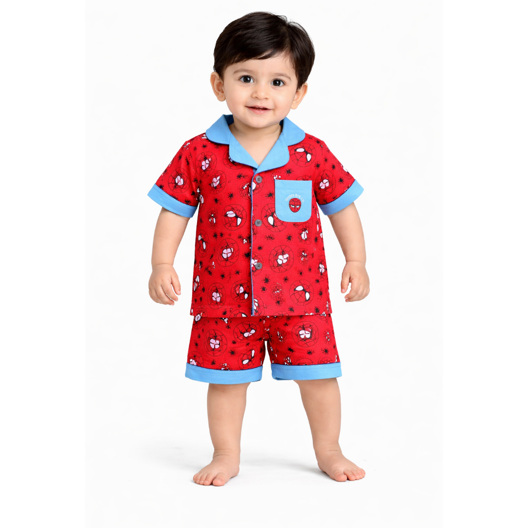 Spidey Button-Down Cotton Summer Night Suit