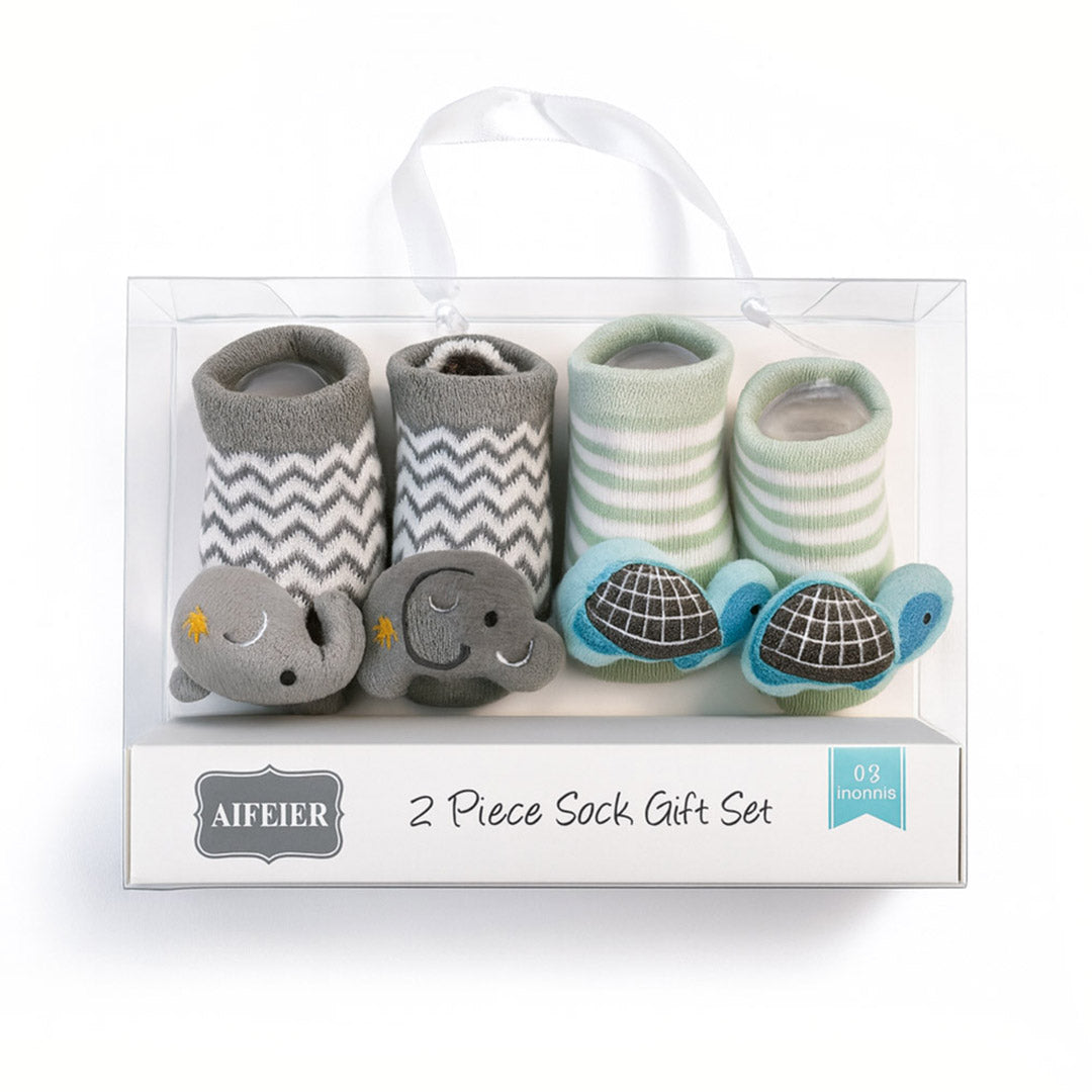 Elephant Turtle 2 Piece Socks Gift Set