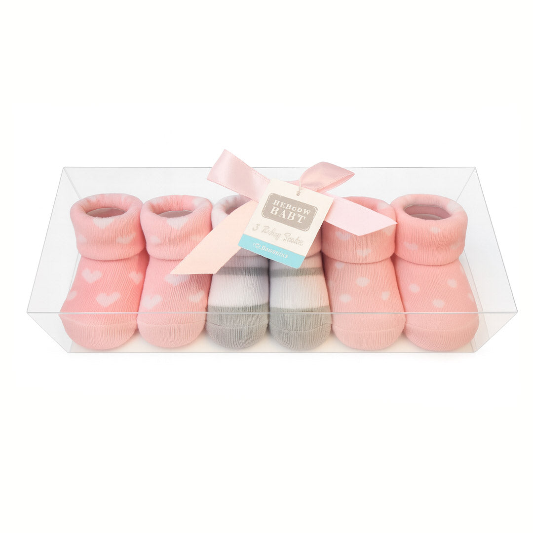 Pink Heart 3 Pcs Socks Gift Set