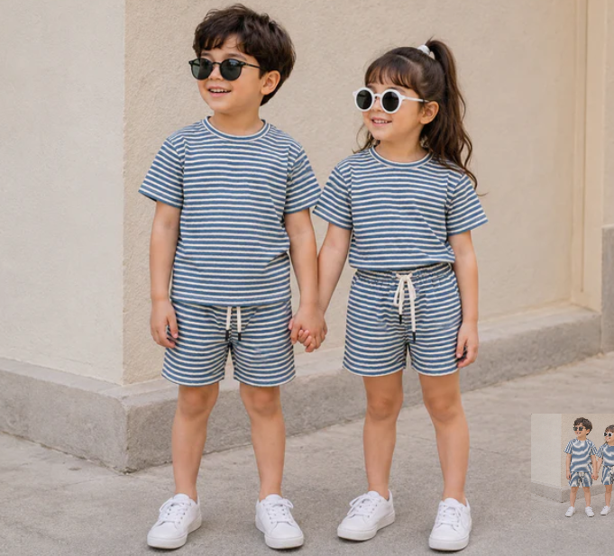 Kids wearing breathable summer co-ord set by BabyCo
