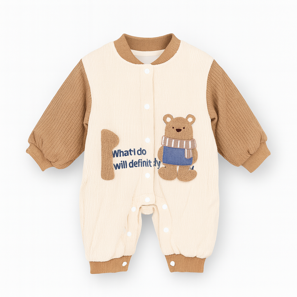 Bear Warm Quilted Romper Brown
