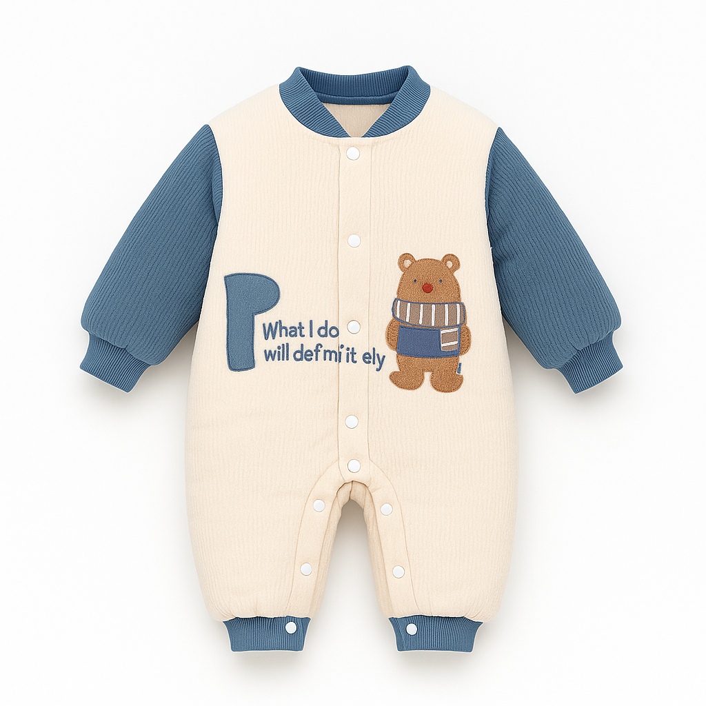 Bear Warm Quilted Romper Blue