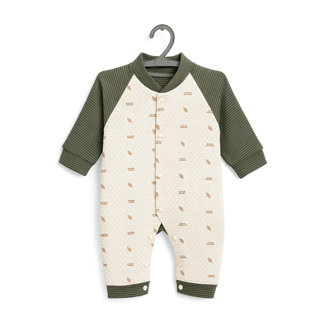 Feather Down Light Fleece Romper Dark Green 3-6M