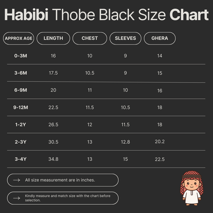Premium Habibi Baby Black Thobe With Shemagh & Glasses Set