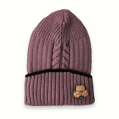 Multi Design Warm Wool Caps Bear Pink