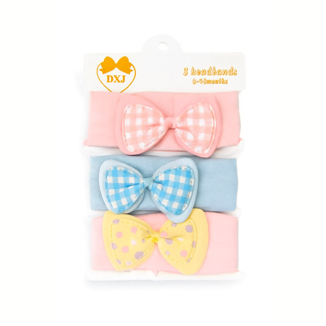 Bow Check Premium Cotton 3 Piece Headband Set