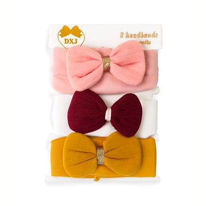 Bow Shine Premium Cotton 3 Piece Headband Set