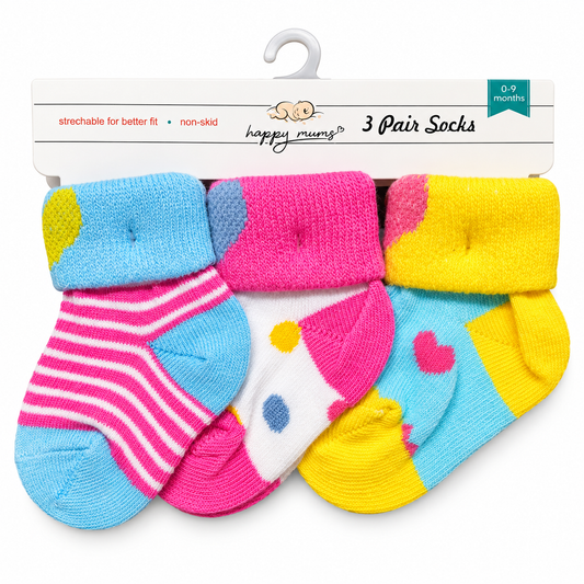 Happy Mums 3-Pair Colorful Baby Socks (0–9 Months)