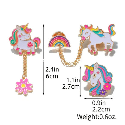 3 Pieces Girls Unicorn Rainbow Design Brooch Pins